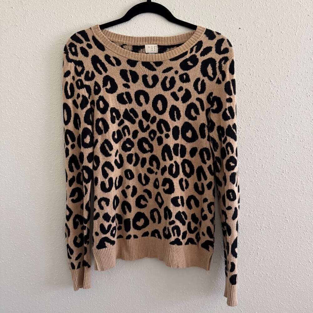 A New Day Tan Leopard Print Knit Pullover Sweater Size S